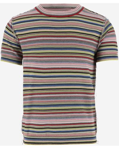 Maison Margiela Cotton T-Shirt With Striped Pattern - Grey