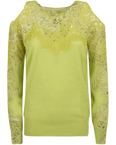 Ermanno Scervino Lace Panelled Cut-out Detail Jumper - Green