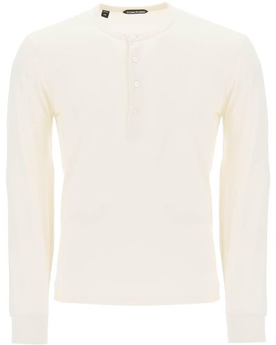 Tom Ford Lyocell Cotton Henley Shirt - White