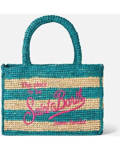 Mc2 Saint Barth Colette Raffia Handbag With And Bluette Stripes