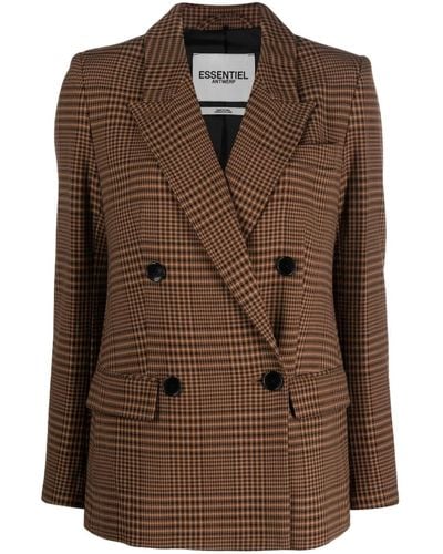 Essentiel Antwerp Eblazero Double-breasted Checked Blazer - Brown