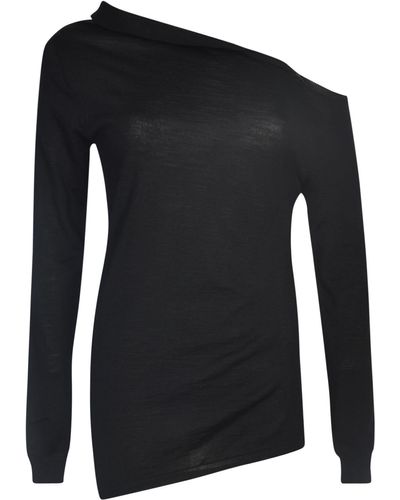Alberta Ferretti Single-Shoulder Asymmetric Plain Sweater - Black