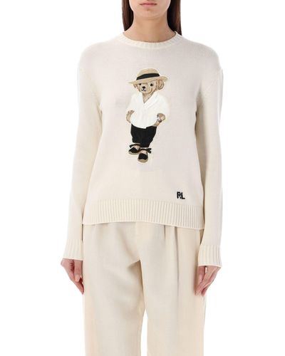 Ralph Lauren Linen Polo Bear Sweater - White