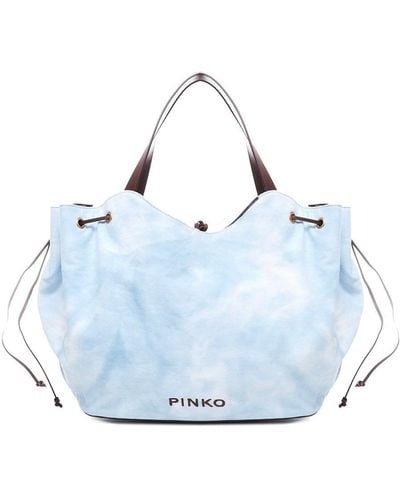 Pinko Logo Printed Drawstring Tote Bag - Blue