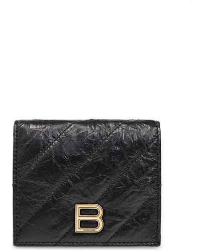 Balenciaga Leather Logo Plaque Wallet - Black