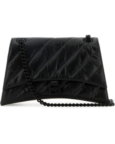 Balenciaga Leather Medium Crush Shoulder Bag - Black