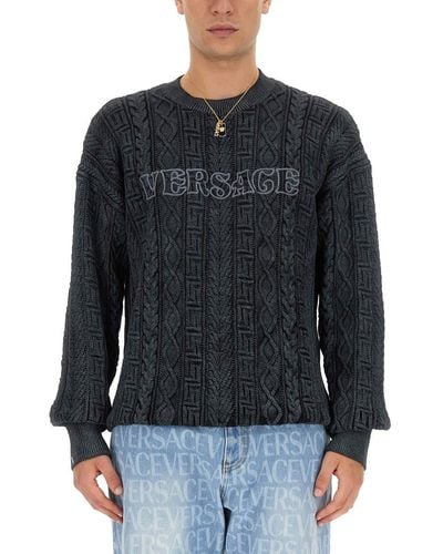 Versace Knit With Greek Braid Work - Black
