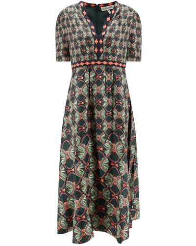 Saloni Tabitha Jacquard Satin Long Dress - Green