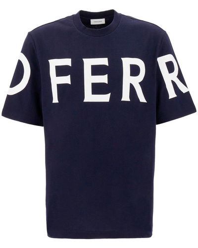 Ferragamo Logo Printed Crewneck T-shirt - Blue