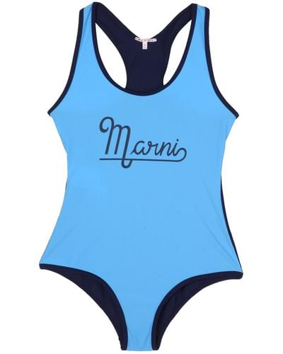 Marni One Piece Swimsuit With Logo Print - Blue