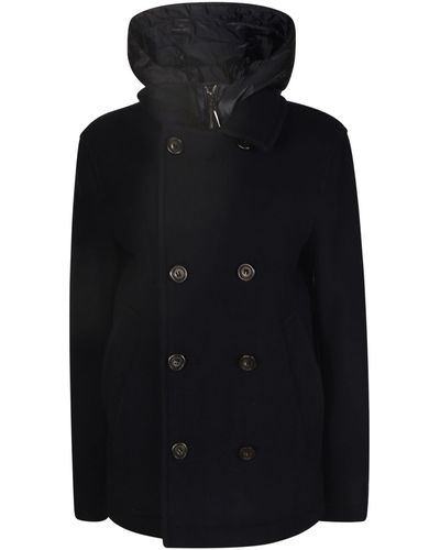 Woolrich Double-breasted Hooded Coat - Black