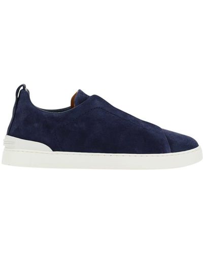 Zegna Triple Stitch Low-top Suede Sneakers - Blue