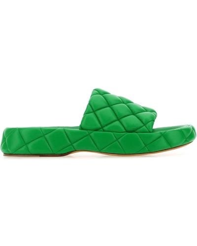 Bottega Veneta Grass Green Leather Padded Sandals
