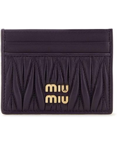 Miu Miu Aubergine Nappa Leather Card Holder - Purple