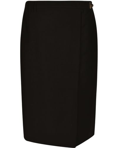 Prada Metal Logo Plaque Plain Skirt - Black