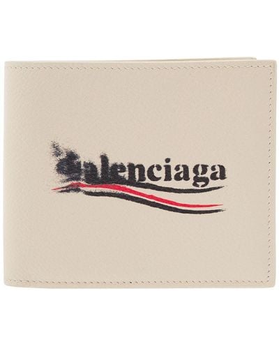 Balenciaga Cash Light Bifold Wallet With Political Stencil Logo Print - Natural