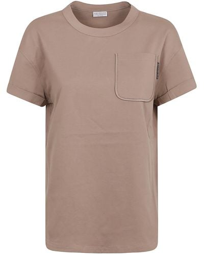 Brunello Cucinelli Jewel Detailed Crewneck T-shirt - Brown