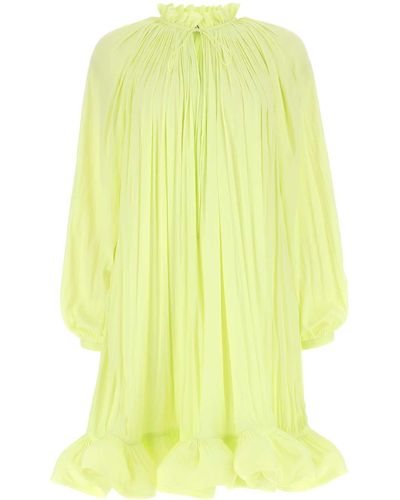 Lanvin Short Ruffled Dress In Charmeuse - Yellow