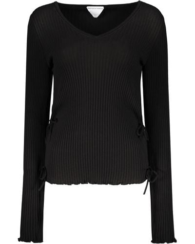 Bottega Veneta Cotton V-Neck Sweater - Black