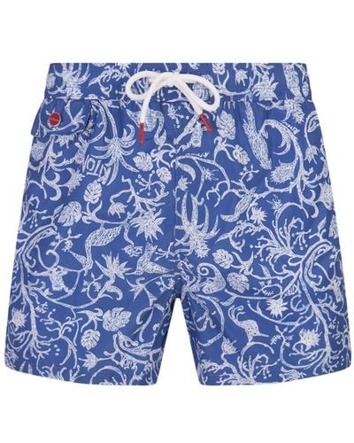 Kiton Swim Shorts With Fantasy Print - Blue