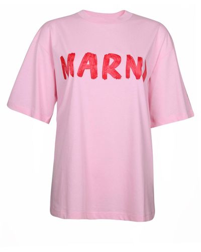 Marni Cotton T-Shirt With Logo - Pink
