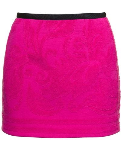 Marine Serre Fuchsia Miniskirt With All-over Jacquard Motif In Cotton - Pink