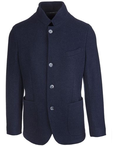 Fedeli Man Short Navy E Coat With Buttons - Blue