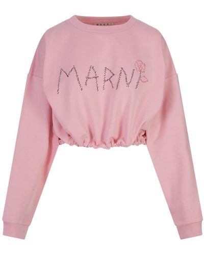 Marni Crop Sweatshirt With Logo - Pink