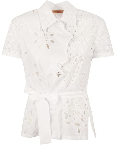 Ermanno Scervino Tie-Waist Perforated Shirt - White