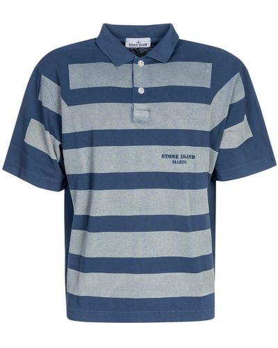Stone Island Stripe Polo Shirt - Blue