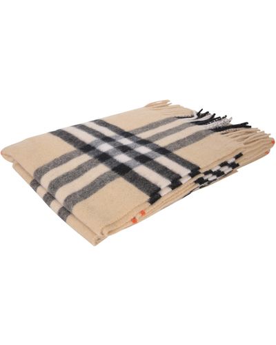 Burberry Sand Cashmere Giant Check Scarf - White
