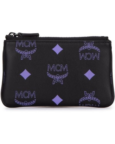 MCM Logo Printed Zipped Key Pouch - Black