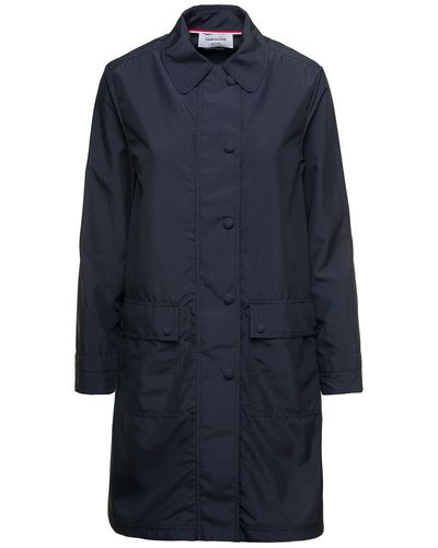 Thom Browne Single-Breasted Trench Coat With Round Collar - Blue