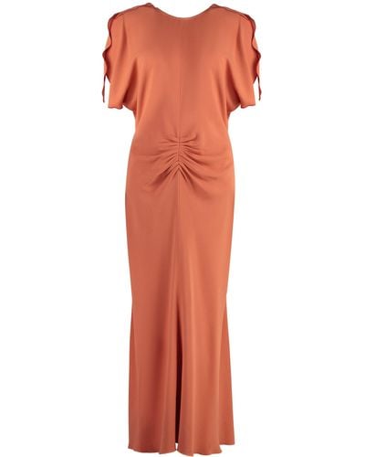 Victoria Beckham Midi Dress With Gathered Waist - Orange