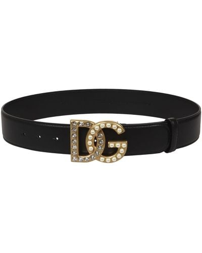 Dolce & Gabbana Embellished Logo Buckle Belt - Black