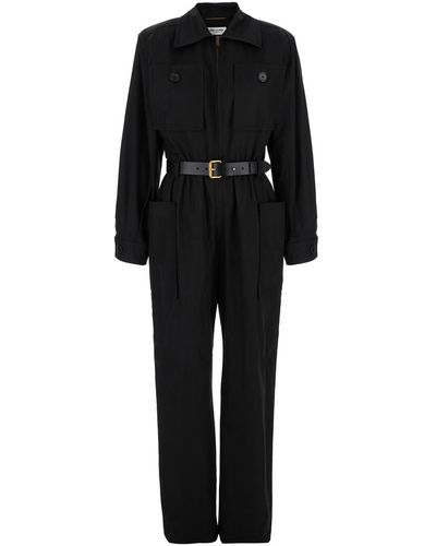 Saint Laurent Look 1 Combinaison Pantalon Avec Poches Plaquees Et Zip Milieu Davant Twill De Coton - Black