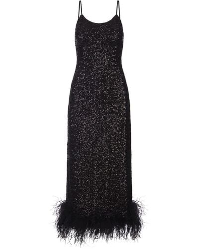 Oséree Sequined Petticoat Dress With Feathers - Black