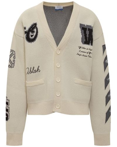 Off-White c/o Virgil Abloh Off- 'Varsity Knit Cardigan, Long Sleeves, Cream/, 100% Cotton, Size: Small - White