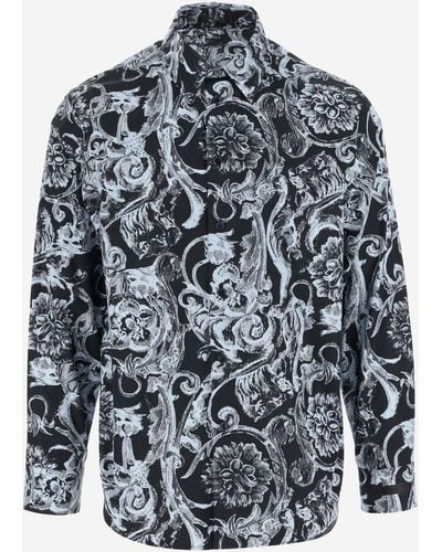 Versace Cotton Shirt With Baroque Print - Gray