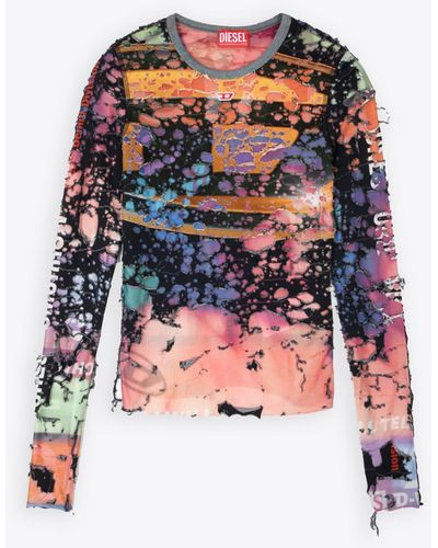 DIESEL T-Miley Multicolour Destroyed Jersey Long Sleeves Top - White