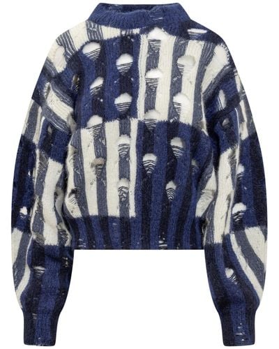 Off-White c/o Virgil Abloh Black And White Mohair And Wool Blend Shibori Sweater - Blue