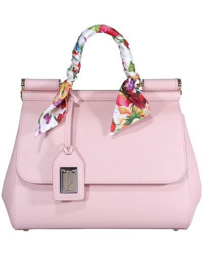 Dolce & Gabbana Sicily Leather Bag With Foulard - Pink