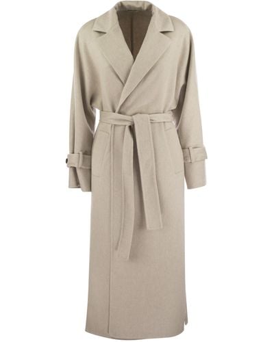 Brunello Cucinelli Cashmere Coat With Jewel Detail - Natural