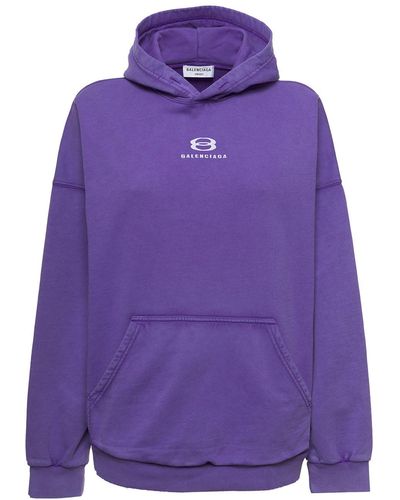 Balenciaga Lilac Molleton Cotton Hoodie With Logo Print - Purple