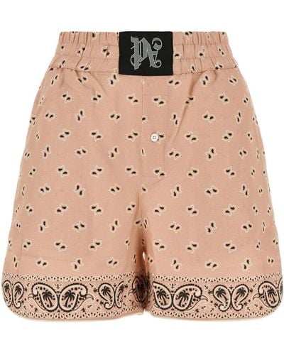 Palm Angels Printed Linen Blend Shorts - Pink