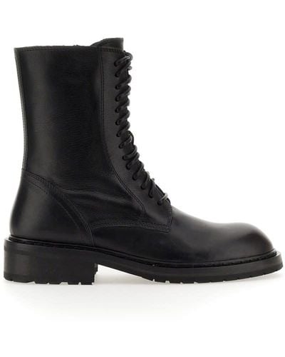 Ann Demeulemeester Leather Lace-Up Boot - Black