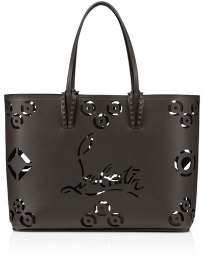 Christian Louboutin Cabata Tote Bag In Calf Leather Perforated Cl Logo - Black