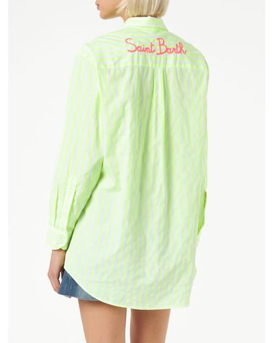 Mc2 Saint Barth Striped Cotton Shirt With Saint Barth Embroidery - Green