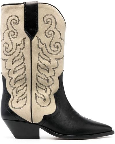 Isabel Marant Black And Beige Suede Western Boots - Brown