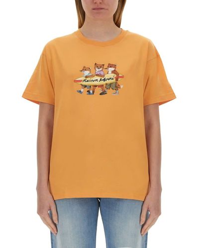 Maison Kitsuné T-Shirt With Print - Orange